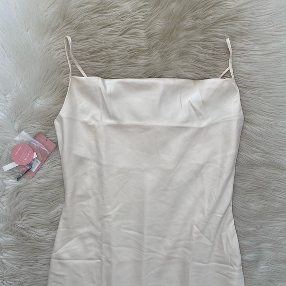 Birdy Grey Champagne Satin Sleeveless Cowl Neck Lisa Midi Bridesmaid Dress - Picture 3 of 12